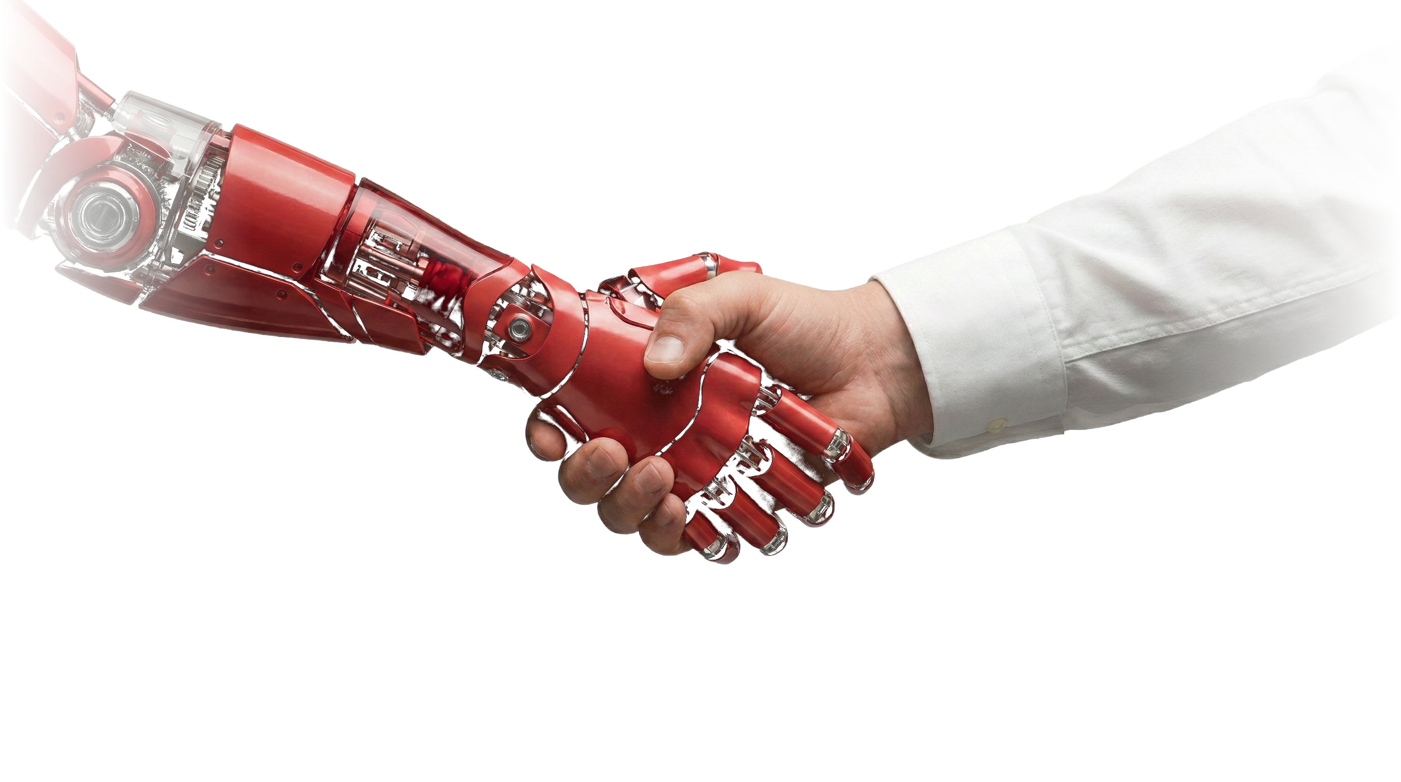 Roboterhand schüttelt Menschenhand